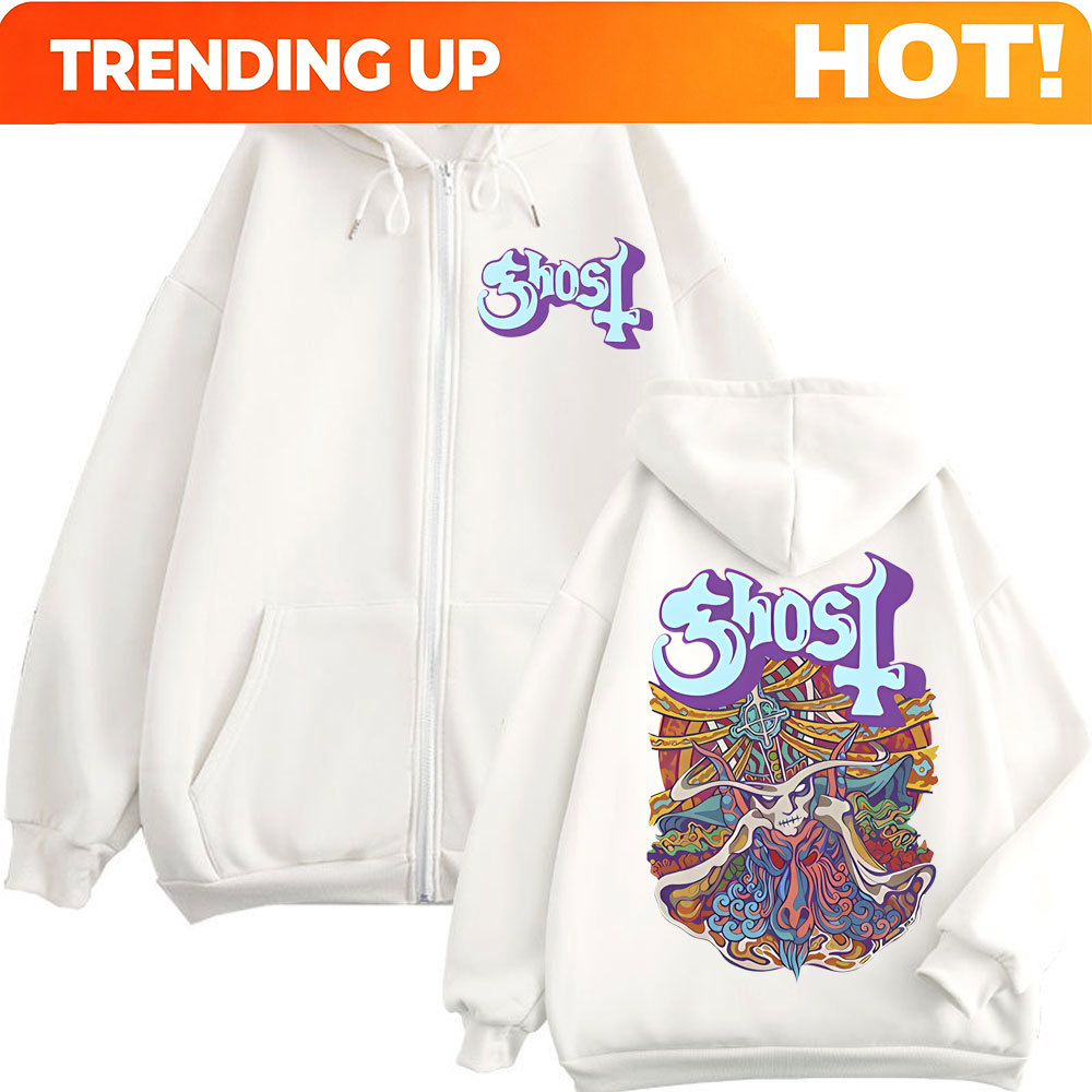Mens Fashion Zip Up Hoodies - Hoodie Ritsleting Grafis Ghost Band Pria