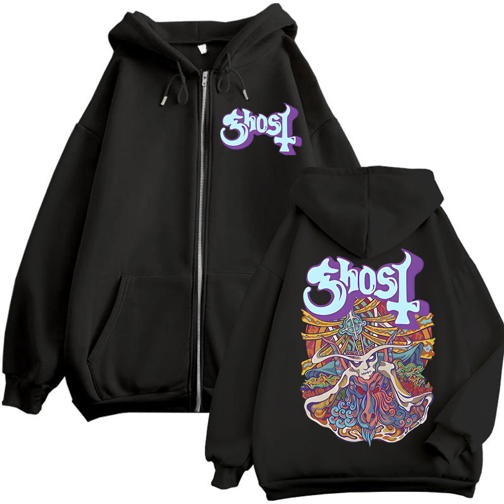 Hoodie Ritsleting Grafis Ghost - Mens Fashion Zip Up Hoodies ulasan dan harga