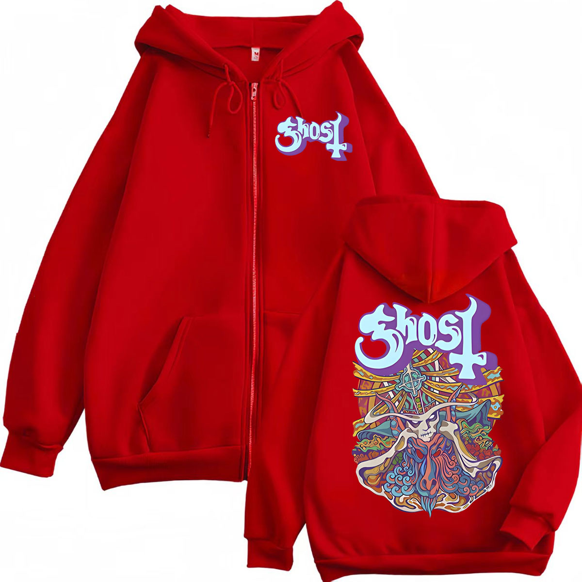 Hoodie Ritsleting Grafis Ghost - Mens Fashion Zip Up Hoodies ulasan dan harga